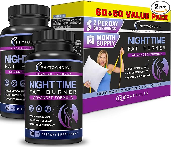 Nighttime Fat Burner with Melatonin - Appetite Suppressant for Weight Loss - Night time Fat Burner for Women Supporting Sleep & Relaxation - Weight Loss Diet Pills that Work at Night - 2 Pack
