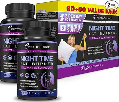 Nighttime Fat Burner with Melatonin - Appetite Suppressant for Weight Loss - Night time Fat Burner for Women Supporting Sleep & Relaxation - Weight Loss Diet Pills that Work at Night - 2 Pack