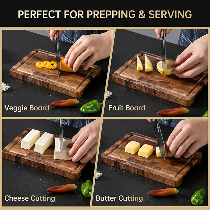 Small Walnut Cutting Board, Wood Chopping Boards for Kitchen | 9"x6"x0.8" Portable Cutting Board, Compact Size for Daily Prep with Stable Non-slip Mat