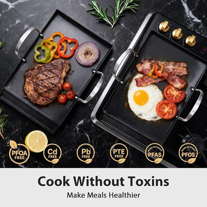 Utheer 16.5x10 Ceramic Nonstick Stainless Steel Griddle for Gas Grill | Ceramic Nonstick Stainless Steel Griddle Fits Gas Grill, Charcoal Grill and Stove Top with Grease Channel and Handles