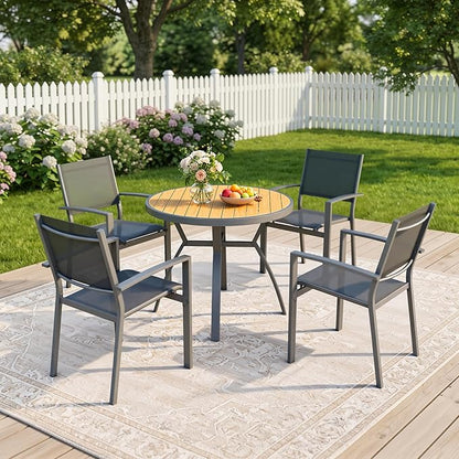 Aluminum Outdoor Table for All-Weather, 35.4" Patio Tables with Heavy Duty HDPS Round Tabletop, Outside Table with Quick-Drying Slatted Design for Patio, Garden, Deck, Porch, Poolside, Backyard
