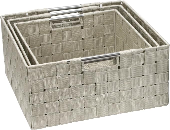 Sorbus Storage Box Woven Basket Bin Container Tote Cube Organizer Set Stackable Storage Basket Woven Strap Shelf Organizer Built-in Carry Handles (Beige)
