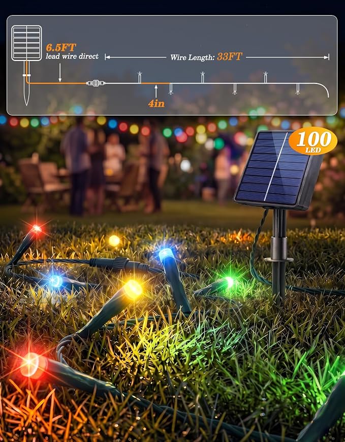 LitHome 2 Pack Solar String Lights Outdoor with Remote, Total 200LED 66FT | Solar Christmas Lights Waterproof, 8 Mode String Light for Xmas Patio Garden Party Yard Tree Decor, Warm White & Multicolor