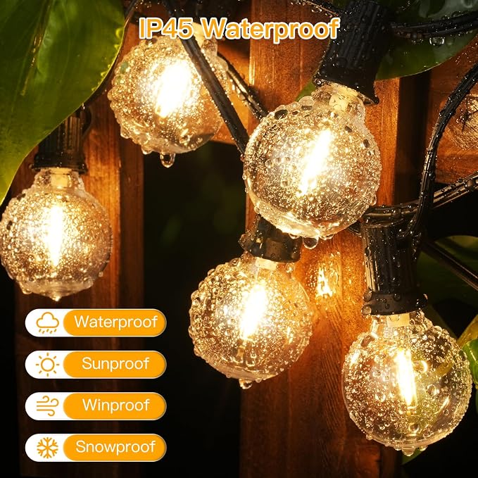 Ollny Outdoor String Lights, 49FT Patio Lights with 27 Shatterproof G40 Edison Bulbs, Waterproof Outdoor Hanging Light for Porch, Backyard, Garden, 2700K
