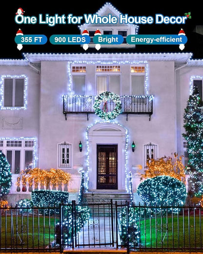 Cool White Christmas Lights Outdoor Total 710FT 1800 LED, 2 Packs 900 LED String Waterproof, Timer & Memory, 8 Modes Dimmable Plug in Fairy for Outside Tree Holiday Party Wedding Decor