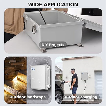 RTHIEAI Waterproof Outdoor IP67 Junction Box (11.4"x7.5"x5.5") with Mounting Plate, Hinged Grey Cover and Wall Brackets - Weatherproof ABS Plastic Electrical Enclosure for DIY Projects (290x190x140mm)