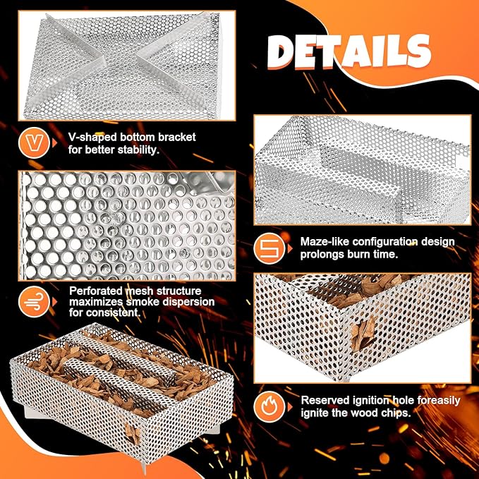 5" x 8" Pellet Smoker Tray, 12 Hours Billowing Maze Smoker Box, Cold Smoke Generator for Gas Grill Pellet Smoker, Perfect for Smoking Meat Fish Cheese Pork, Comes with Tools, Fit Any Grill