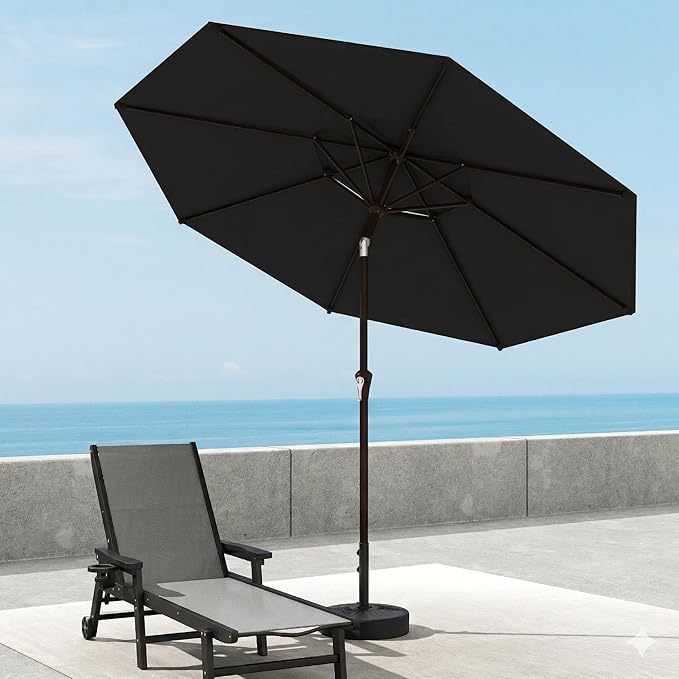 Patio Umbrella, 2 Tier Outdoor Table Umbrella, Large Vented Market Umbrellas with Push Button Tilt and Crank, 8 Sturdy Ribs for Backyard, Deck, Pool, UPF50+ UV Protection