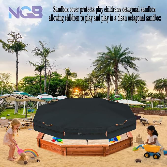Octagon Sandbox Cover, 600D Waterproof Oxford Cloth with Two Warning Sign Carry Handles and a Circle of 7 Meters Windproof Buckle,Elastic Drawstring Double Layer Windproof.(85" L x 78" W x 9" H)