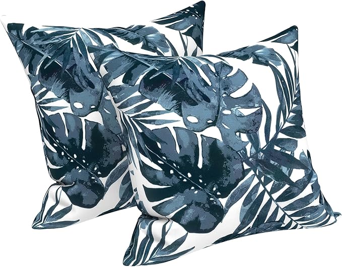 LVTXIII Outdoor Pillow Covers 20x20 Inch, 2 Pack Large Square Throw Pillow Cases, Fade-Resistant Cushion Covers for Patio Furniture Sofa, Garden Porch, Palm Blue