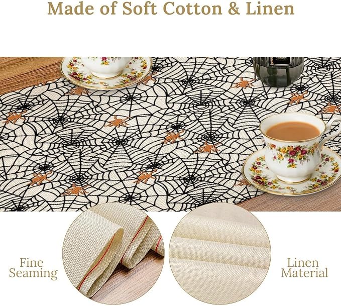 Web Spider Table Runner Classic Halloween Tabletop Decoration Fall Seasonal Kitchen Dinning Decor for Holiday Home Party Indoor Outdoor 13x70 Inch