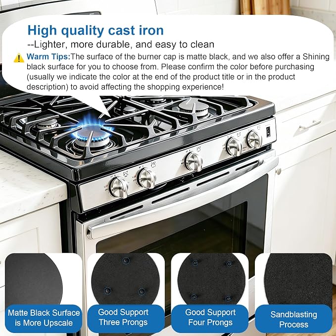 Upgraded 4Pcs Matte Surface Burner Caps Set Fits for GE&Hotpoint&Haier 30" Gas Range/Cooktop,WB29K10022-1 Small Cap WB29K10023-1 Medium Cap WB29K10024-1 Large Cap WB28K10222-1 X-Large Cap(Matte Black)