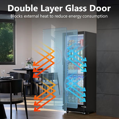 7 Cu.Ft Commercial Beverage Refrigerator with Glass Door | Double-Tempered Glass, Outdoor/Indoor Use, Bar/Office/Restaurant, Energy Efficient, Adjustable Shelving, Secure Lock