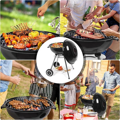 Outvita Charcoal Grill, 18 inch Stainless Steel BBQ Charcoal with Wheels and Storage Holder for Camping, Picnic, Barbecue, Party, Outdoor Activities