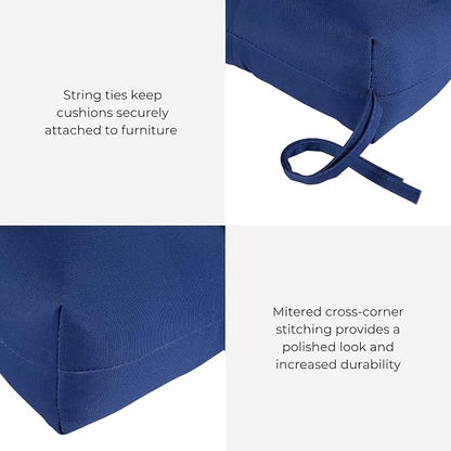 Outdoor Tufted High-Back Chair Cushions, One-Piece Hinged Seat and Back Design, Reversible with 4 Ties, Durable Polyester Fabric, Recycled Fiber Fill - Single, Marine Blue