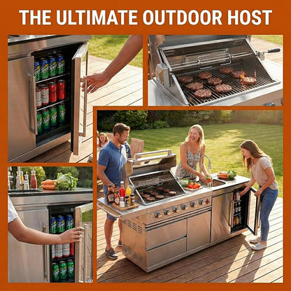 Premium 6-Burner 304 Stainless Steel Outdoor Kitchen Island with Grill, Sink, Refrigerator, Rotisserie & LED Lighting | 75,300 BTU Modular BBQ Station for Patio Backyard