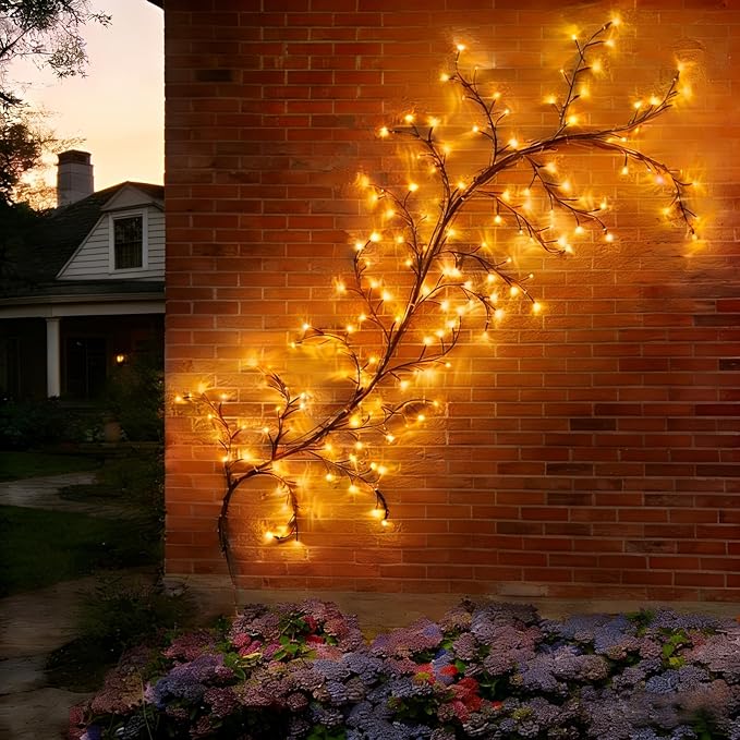 Solar Outdoor Willow Vine Light, 5.9ft 96LED Warm White Tree Branch Lights | Waterproof Solar Powered Brown Wire Decor Auto On/Off for Patio Garden Yard Balcony (Solar Powered Willow Vine Lights)