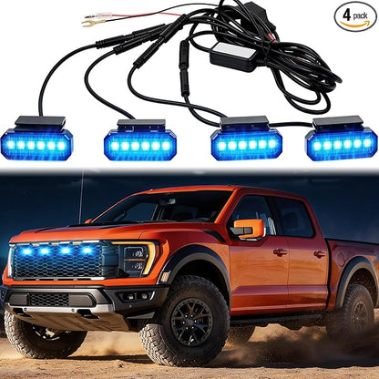 DREAMOTOR 4PCS LED Grille Lights Universal Car Front Grill RGB Lights | with APP Control Compatible With Dodge Ram 1500 Ford F150 GMC Sierra 1500 Chevy Silverado 1500 Jeep Wrangler Raptor