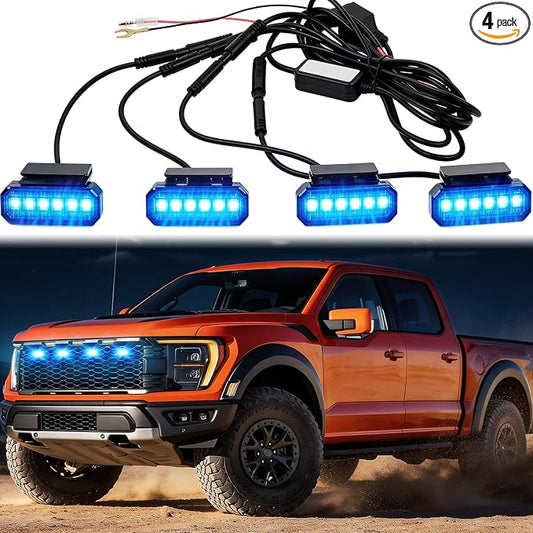 DREAMOTOR 4PCS LED Grille Lights Universal Car Front Grill RGB Lights | with APP Control Compatible With Dodge Ram 1500 Ford F150 GMC Sierra 1500 Chevy Silverado 1500 Jeep Wrangler Raptor