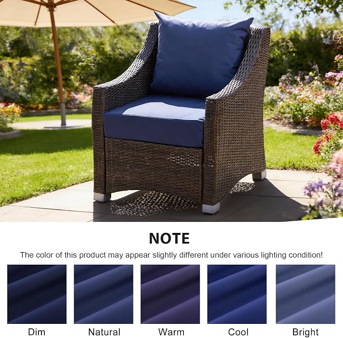 Outdoor Deep Seat Cushion Set, 24x24 Inch, Navy Blue, Set of 6 | Water-Resistant, Fade-Resistant, Removable Cover, For Patio Chair & Sofa&Furniture