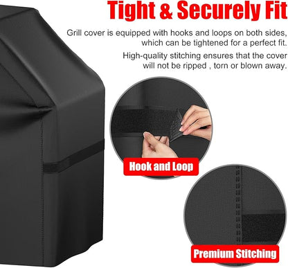 Grill Cover, 60 inch Heavy Duty BBQ Gas Grill Cover for Outdoor Grill, Waterproof, Weather Resistant, Anti-UV, Rip-Proof, Fade Resistant Barbecue Cover with Hook-and-Loop Straps for Most Grills