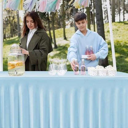 2 Pack Baby Blue Spandex Table Covers 6ft Rectangle Ruffle Skirts for Party | Elastic Table Covers 6 Foot, Pleated Fitted Table Cloths, Wrinkle Resistant Elegant Table Skirts Wedding, Banquets