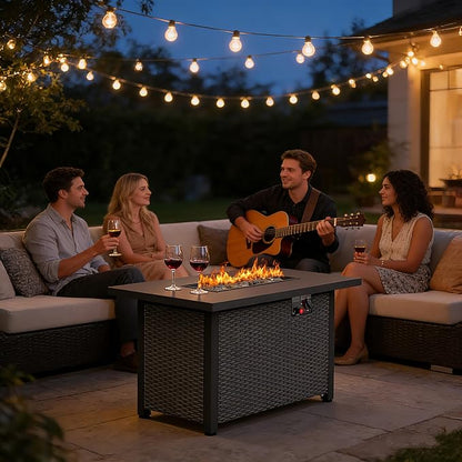 42 inch Propane Fire Pit Table, 50,000 BTU Outdoor Fire Pit Table with Steel Lid and High-Temp Lava Rocks, 2 in 1 Rectangle Gas Fire Pit Table for Garden/Patio Outside (42 inch, with Lava Rocks)