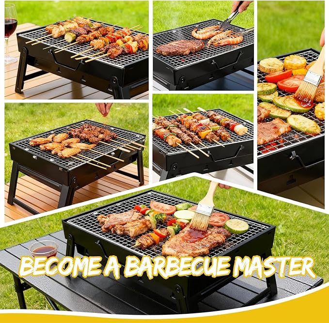 Barbecue Grill, Portable BBQ Charcoal Barbecue with Rack Wire Meshes Portable Household Charcoal Grills for Outdoor Grilling (13.8"X10.6"X7.9")