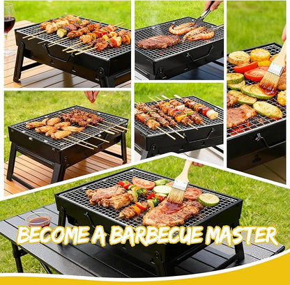 Barbecue Grill, Portable BBQ Charcoal Barbecue with Rack Wire Meshes Portable Household Charcoal Grills for Outdoor Grilling (13.8"X10.6"X7.9")