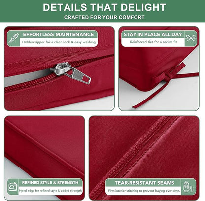 Summsun Outdoor Chair Cushions Set of 2, 22 x 22 Inch, Red | Double-Sided Water Resistant, Removable Cover, Back Pillow & Seat Cushion, Tie Straps, Fit for Patio, Garden, Sofa Couch