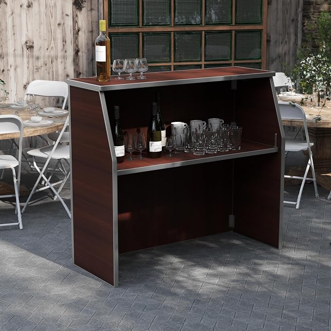 Flash Furniture Amara 4' Walnut Woodgrain Laminate Foldable Bar - Portable Event Bar