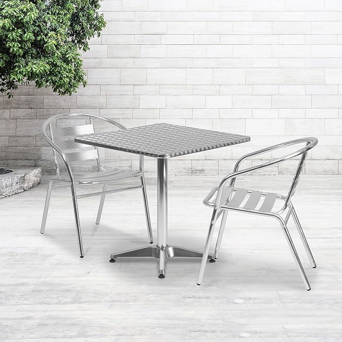 Flash Furniture Mellie Commercial Grade 27.5" Square Aluminum Indoor-Outdoor Table with Base