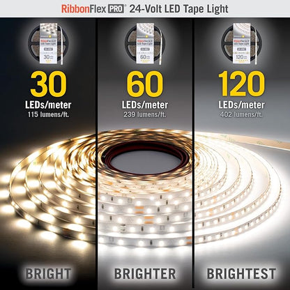 Armacost Lighting RibbonFlex Pro 24V White LED Strip Lights 120 LED/m, 4000K, 32.8 ft 156250