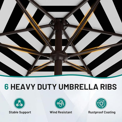 AreShark 7.5FT Patio Umbrella Table Market Umbrella w/Tilt and Crank, Heavy-Duty Outdoor Umbrellas for Pool, Deck, Garden and Backyard, Black & White Stripe