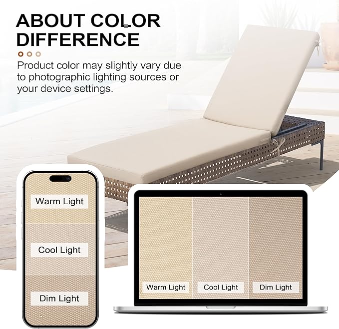 Crestlive Outdoor Chaise Lounge Cushions, 3 Years Fade Resistant Water Resistant Lounge Chair Cushion, 80''L x 23''W, Set of 2, Beige