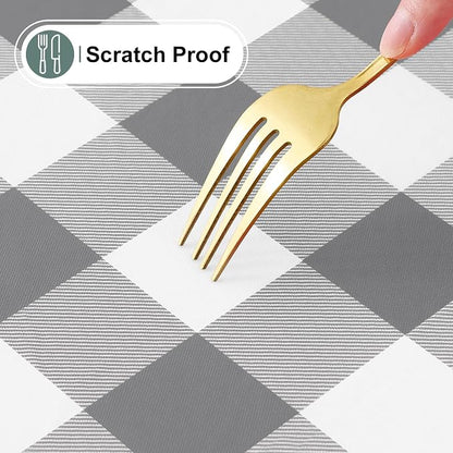 Buffalo Rectangle Picnic Tablecloth, 6 Foot Elastic Fitted Vinyl Table Cloth with Flannel Backing, Waterproof Plaid Table Covers for Dining, Camping, Outdoor (Grey and White, 30" x 72")