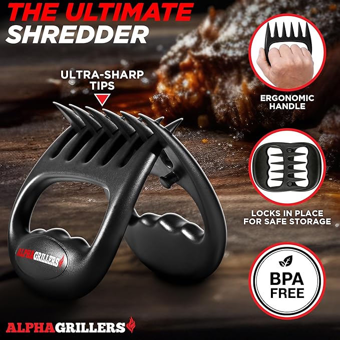 Alpha Grillers Meat Shredder Claws - Grilling Accessories Fathers Day Gift for Dad - BBQ Bear Claws Puller for Shredding Pulled Pork Chicken Smoker Grilling Gifts for Men Him Husband Boyfriend