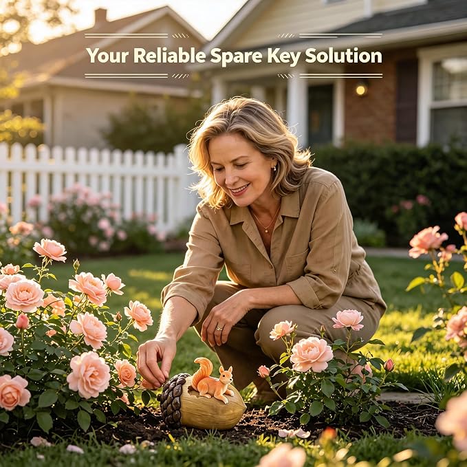 Key Hider Squirrel Acorn Waterproof Outdoor Resin Patio Decor Spare Key Box | Holds 1-2 Standard House Keys, Discreet Hidden Design Blends in Surroundings, Ideal Housewarming Present for New Neighbors