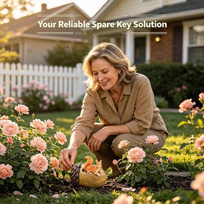 Key Hider Squirrel Acorn Waterproof Outdoor Resin Patio Decor Spare Key Box | Holds 1-2 Standard House Keys, Discreet Hidden Design Blends in Surroundings, Ideal Housewarming Present for New Neighbors