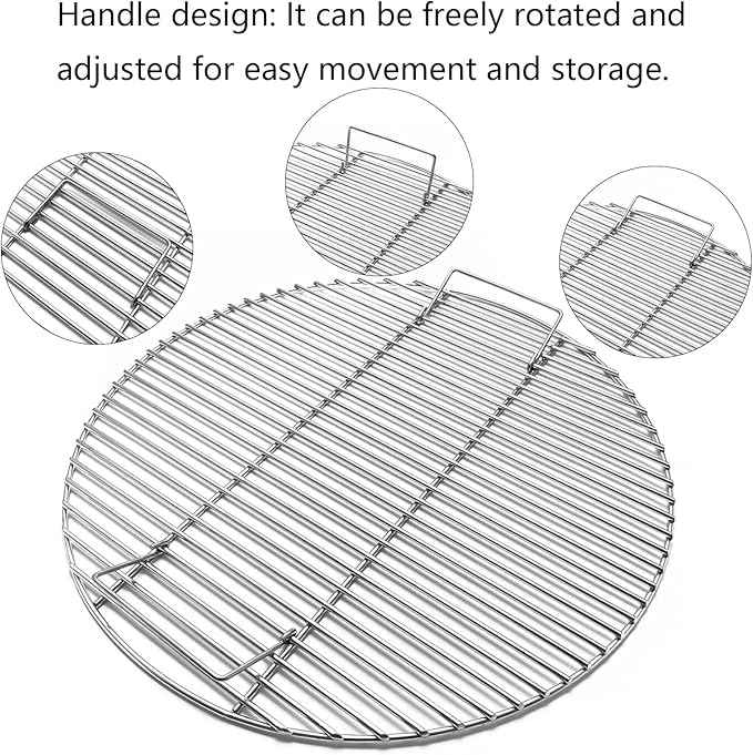 24" Round Grates for BGE, Big Green Egg XL, Weber Summit E6 S6 Kamado Joe Pro Joe Big Joe I, II III Smokers 24" Charcoal Grill and Firering, Outdoor BBQ, Fire Pit Camping, Picnics Cooking Grid