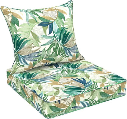DYTXIII Outdoor Deep Seat Cushion Set, Water Repellent 24"x24" Patio Thick Cushions Replacement with Seat & Back Pillow for Patio Sofa, Wicker Chair, Couch - Lush Leaf Green