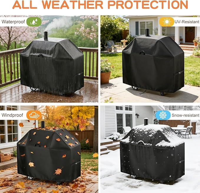 TheElves Grill Cover for Char-Griller 1733 Smokin Champ & CG30044223 Smokin Pro, 66" Outdoor Grill Covers Waterproof Heavy Duty for Barrel Grill Offset Smoker with Smoke Stack - 66" W x 29" D x 50" H