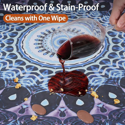 opstellen Fitted Round Tablecloth Wipeable Table Cloths Vinyl Indoor Outdoor Circle Covers for 36-44inch Table Dining Living Room Home Must Haves Gifts Summer Fall Patio Picnic Camping Garden Stuff