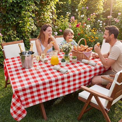 Softalker Gingham Checkered Tablecloth Rectangle - Outdoor Waterproof Buffalo Plaid Table Cloth, Stain Resistant Washable Table Cover for Picnic, Camping, Dining - Red and White, 54 x 108 Inch
