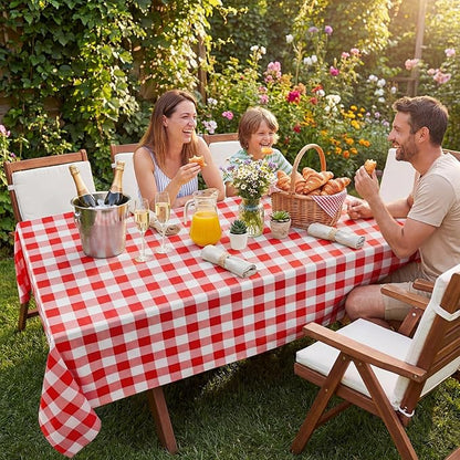 Softalker Gingham Checkered Tablecloth Rectangle - Outdoor Waterproof Buffalo Plaid Table Cloth, Stain Resistant Washable Table Cover for Picnic, Camping, Dining - Red and White, 60 x 84 Inch