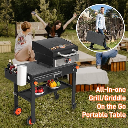 Portable Outdoor Grill Table, Folding Grill Cart Solid and Sturdy, Blackstone Griddle Stand Large Space, Blackstone Table with Paper Towel Holder, Grill Stand for Blackstones Griddle Ninja/Weber Grill