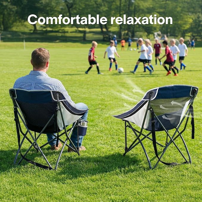 Alvantor 2PC Folding Camping Chair with Breathable Mesh,Portable Outdoor Chair for Adults, Heavy Duty Steel Frame Supports 250 lbs,Built-in Cup Holder,Carry Strap for Camping Beach Sports Tailgating