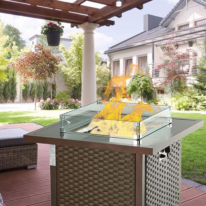Fire Pit Wind Guard, 23.5 Inch Glass Wind Guard for Fire Pit Round Table, Made of Clear Tempered Glass, Set with Assembly Instructions, Easy to Install