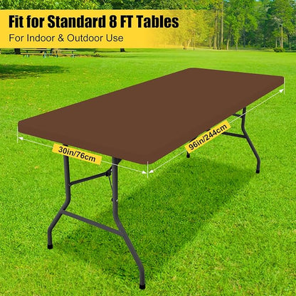 Smiry Rectangle Tablecloth, Elastic Fitted Flannel Backed Vinyl Tablecloths for 8ft Folding Tables, Waterproof Wipeable Table Covers for Indoor, Outdoor, Picnic and Camping (Tan, 30"x96")