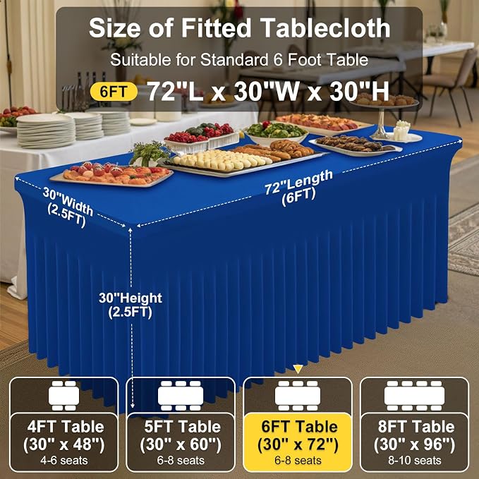 Smiry 2 Pack Spandex Elastic Fitted Table Cloth Skirt for 6FT Table | Stretch Washable Table Cloth, Banquet Table Cover for Wedding, Party, Indoor & Trade Shows, (Blue, 72Lx30Wx30H)